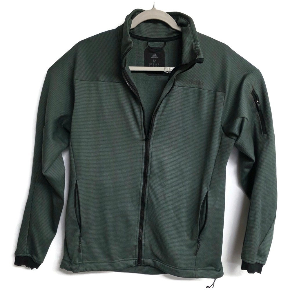 Adidas Terrex Green Grid Fleece Full Zip Jacket Waffle Grid Outdoor Normcore Med
